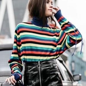 Oversized Rainbow Wool Turtleneck Sweater